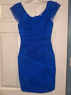 BCBG Royal Blue Pleated Midi Dress